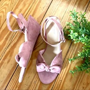 LOFT Pink Faux-Suede Wedge Bowtie Heels